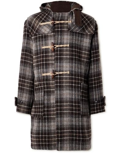 De Bonne Facture Gloverall Checked Wool-tweed Hooded Coat - Black