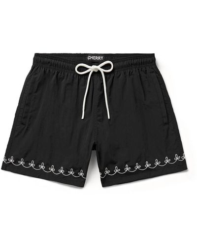 CHERRY LA American Classic Straight-leg Mid-length Embroidered Swim Shorts - Black