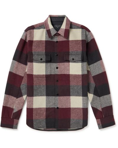 Rag & Bone Checked Brushed Wool-blend Flannel Overshirt - Red