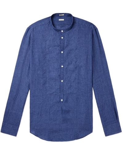 Massimo Alba Kos Grandad-collar Linen Half-placket Shirt - Blue