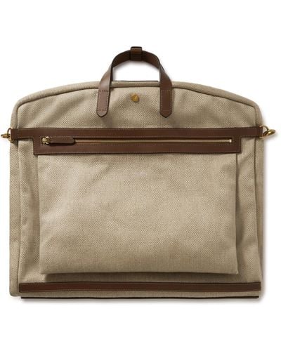 Mismo Leather-trimmed Herringbone Linen Suit Carrier - Brown