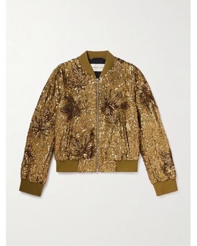 Dries Van Noten Embellished Sequinned Cotton Bomber Jacket - Natural
