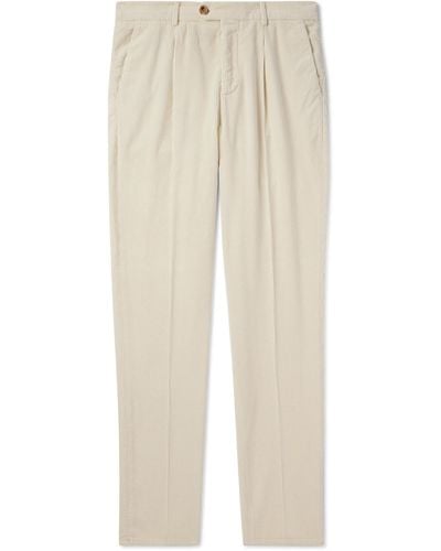 Brunello Cucinelli Straight-leg Pleated Cotton-corduroy Pants - White