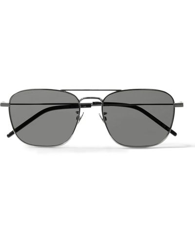 Saint Laurent Square-frame Silver-tone Sunglasses - Gray