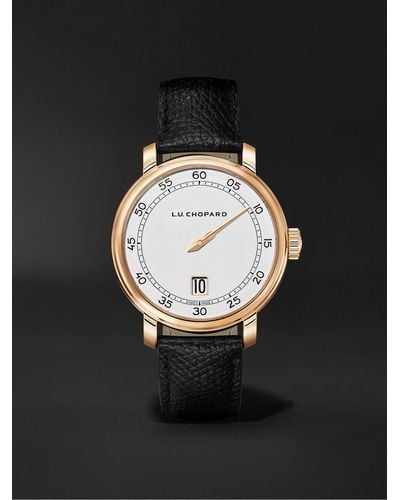 Chopard L.u.c Quattro Spirit 25 Limited Edition 40mm 18-karat Rose Gold And Textured-leather Watch - Black