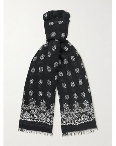 Saint Laurent Fringed paisley-print modal and cashmere-blend scarf - Nero