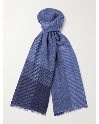 Brunello Cucinelli Sciarpa in misto seta e lino color-block - Blu