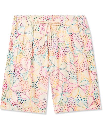 Monitaly Straight-leg Embroidered Cotton Shorts - Pink