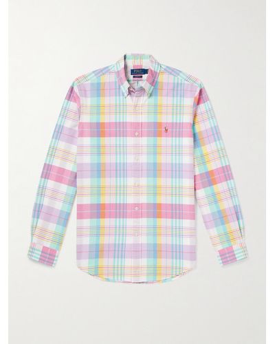 Polo Ralph Lauren Kariertes Hemd aus Baumwoll-Oxford mit Button-Down-Kragen und Logostickerei - Weiß