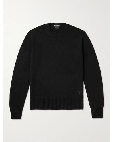 Tom Ford Logo-embroidered Knitted Cashmere Sweater - Black