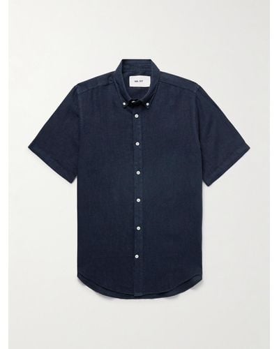 NN07 Arne 5706 Button-down Collar Linen Shirt - Blue