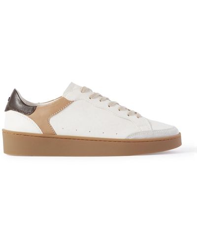 Canali Suede-trimmed Leather Sneakers - White
