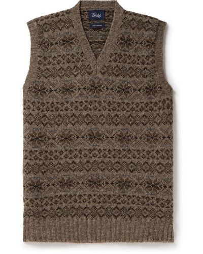 Drake's Fair Isle Wool Sweater Vest - Brown