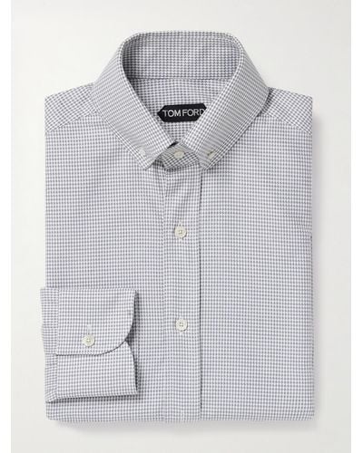Tom Ford Schmal geschnittenes Hemd aus einer Baumwoll-Lyocell-Mischung mit Button-Down-Kragen und feinem Hahnentrittmuster - Grau