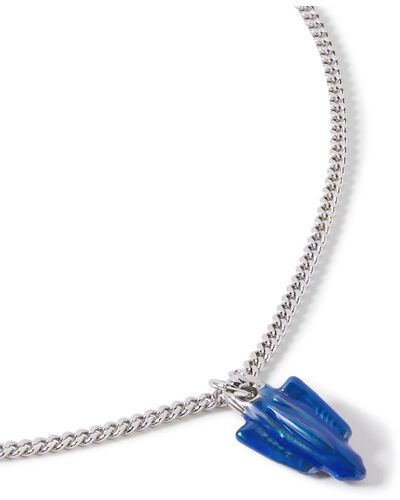 Marni Silver-tone And Enamel Pendant Necklace - Blue