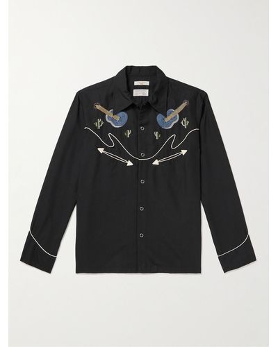 Nudie Jeans Gonzo Hemd im Western-Stil aus Lyocell mit Stickereien - Schwarz