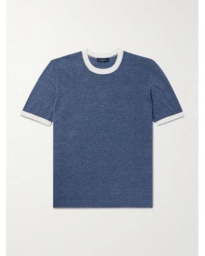 Thom Sweeney T-Shirt aus einer Baumwoll-Leinenmischung - Blau