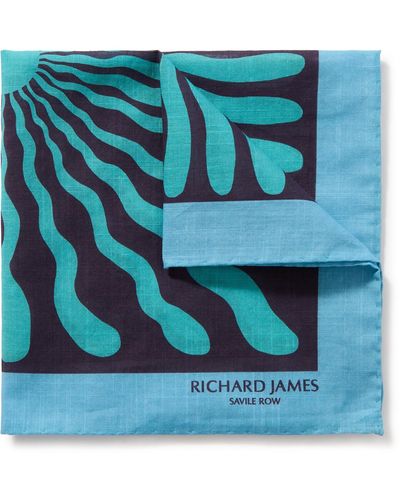 Richard James Printed Cotton Pocket Square - Blue