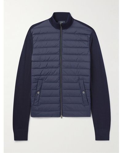 Herno Slim-fit Wool And Silk-blend And Quilted Nylon Down Jacket - Blue