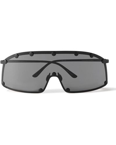 Rick Owens Shielding D-frame Studded Stainless Steel Sunglasses - Gray