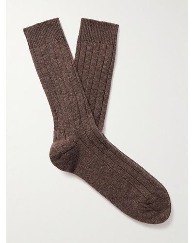 William Lockie Ribbed Cashmere-blend Socks - Brown