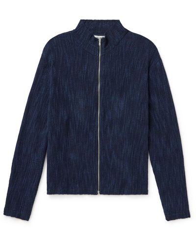 Our Legacy Open-knit Linen-blend Zip-up Sweater - Blue