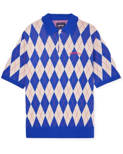 thisisneverthat Logo-embroidered Argyle Cotton-blend Polo Shirt - Blue
