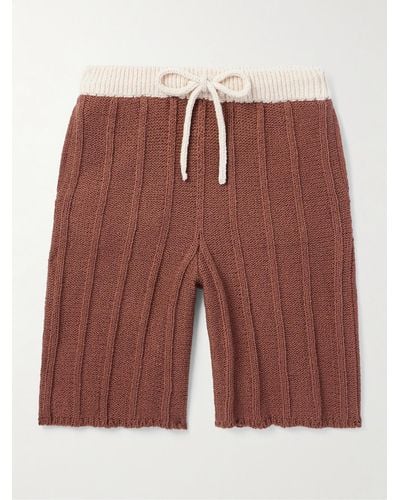 The Elder Statesman Beach Guy Straight-leg Ribbed Cotton Drawstring Shorts - Red