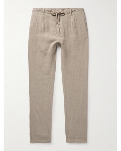 Hartford Tanker Slim-fit Straight-leg Linen Drawstring Trousers - Natural
