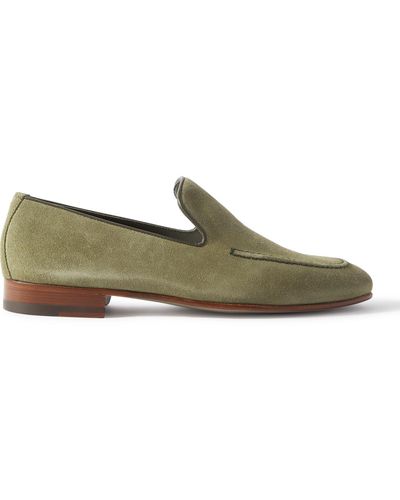 Manolo Blahnik Truro Leather-trimmed Suede Loafers - Green