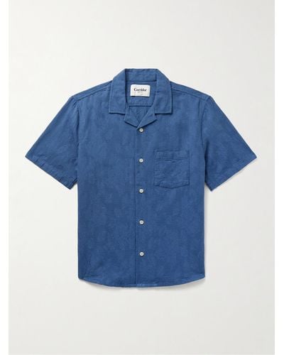 Corridor NYC Hemd aus Baumwoll-Jacquard mit Blumenmuster und Reverskragen - Blau