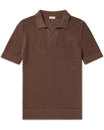 Sunspel Crochet-knit Cotton Polo Shirt - Brown