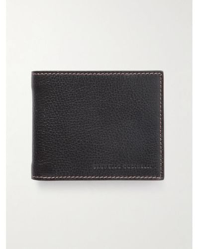 Brunello Cucinelli Aufklappbares Portemonnaie aus vollnarbigem Leder - Schwarz