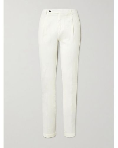 Thom Sweeney Straight-leg Pleated Lyocell And Cotton-blend Twill Trousers - White