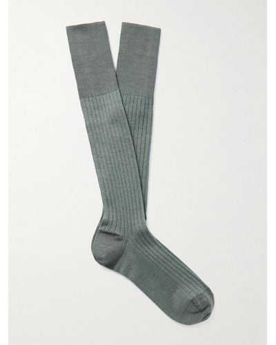 Loro Piana Ribbed Cashmere And Silk-blend Socks - Green