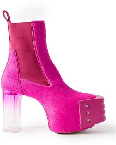 Rick Owens Pony Hair Platform Chelsea Boots - Pink