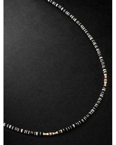 MAOR Collana in oro 18 carati con perline di amazzonite e diamanti Housa - Nero