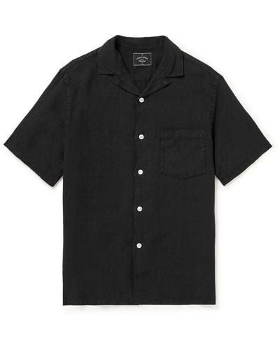 Portuguese Flannel Camp-collar Linen Shirt - Black