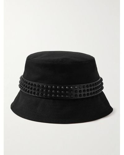 Christian Louboutin Bobino Spikes Leather-trimmed Cotton-canvas Bucket Hat - Black