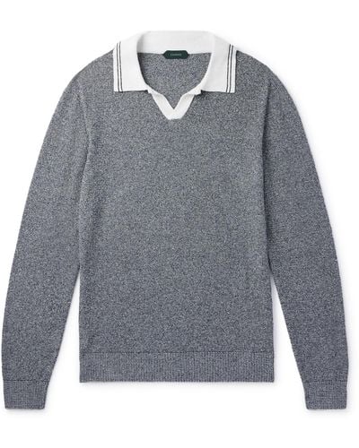 Incotex Zanone Cotton-blend Bouclé Polo Shirt - Gray