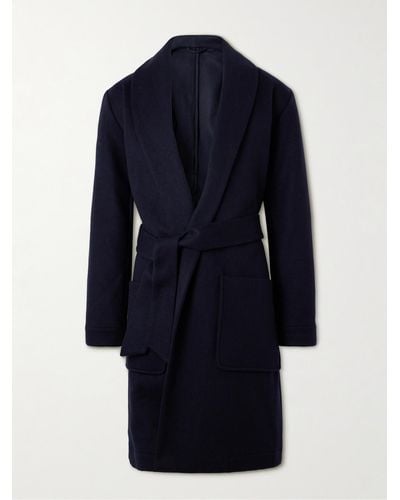 De Bonne Facture Cappotto in lana con collo a scialle e cintura - Blu