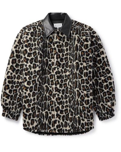Maison Margiela Faux Leather-trimmed Leopard-print Faux Fur Shirt Jacket - Black