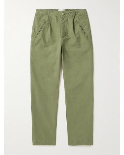 Folk Assembly Straight-leg Pleated Cotton-twill Trousers - Green