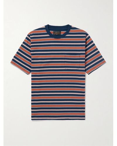 Beams Plus Gestreiftes T-Shirt aus Baumwoll-Jersey - Blau