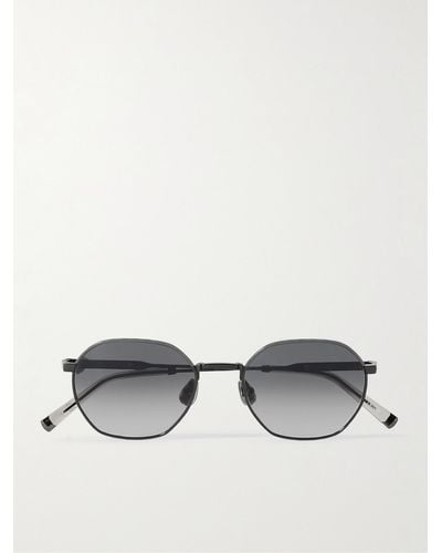 Brunello Cucinelli Sonnenbrille mit sechseckigem Rahmen aus Edelstahl - Grau