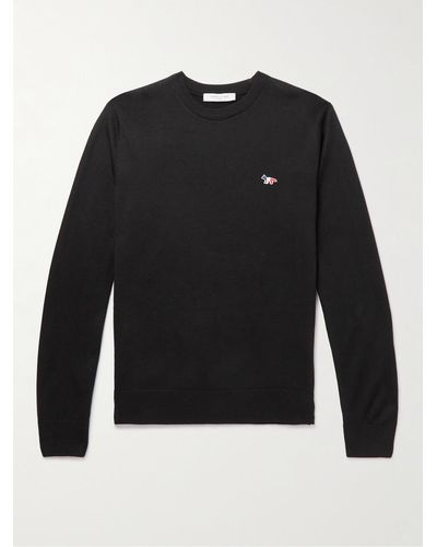 Maison Kitsuné Slim-fit Logo-appliquéd Wool Sweater - Black
