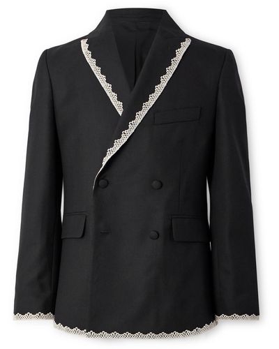Bode Double-breasted Lace-trimmed Wool Tuxedo Jacket - Black