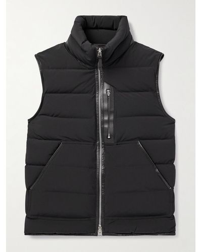 Tom Ford Slim-fit Full-grain Leather-trimmed Quilted Stretch-shell Down Gilet - Black