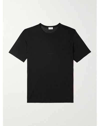 Saint Laurent Logo-embroidered Jersey T-shirt - Black
