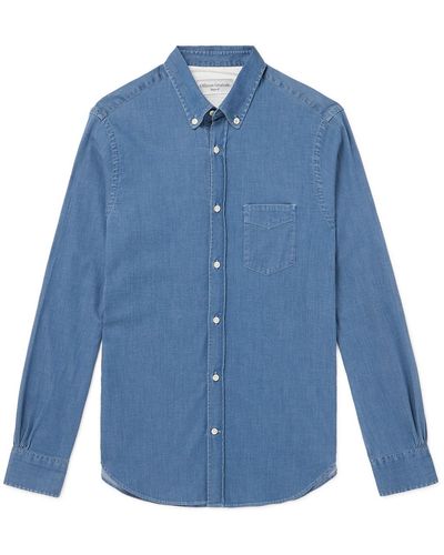 Officine Generale Button-down Collar Cotton-blend Shirt - Blue